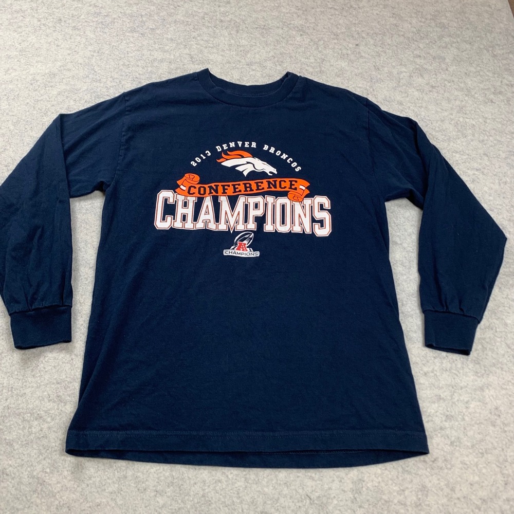 Alstyle Denver Broncos Shirt Mens M Blue 2013 Conference Champions Cotton LS